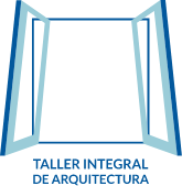 Puerta o ventana con la leyenda «Taller Integral de Arquitectura».